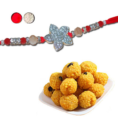 "AMERICAN DIAMOND (AD) RAKHIS -AD 4180 A (Single Rakhi),  500gms of Laddu - Click here to View more details about this Product